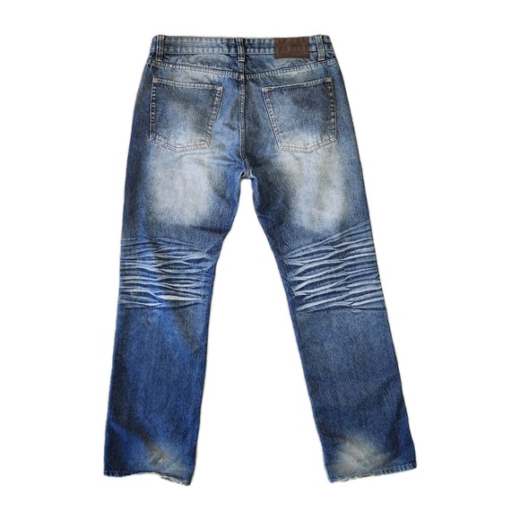 Bill Blass Jeans Mens 36x34 Whiskered Dark Wash Distressed Casual Cowboy Edgy - Picture 2 of 8